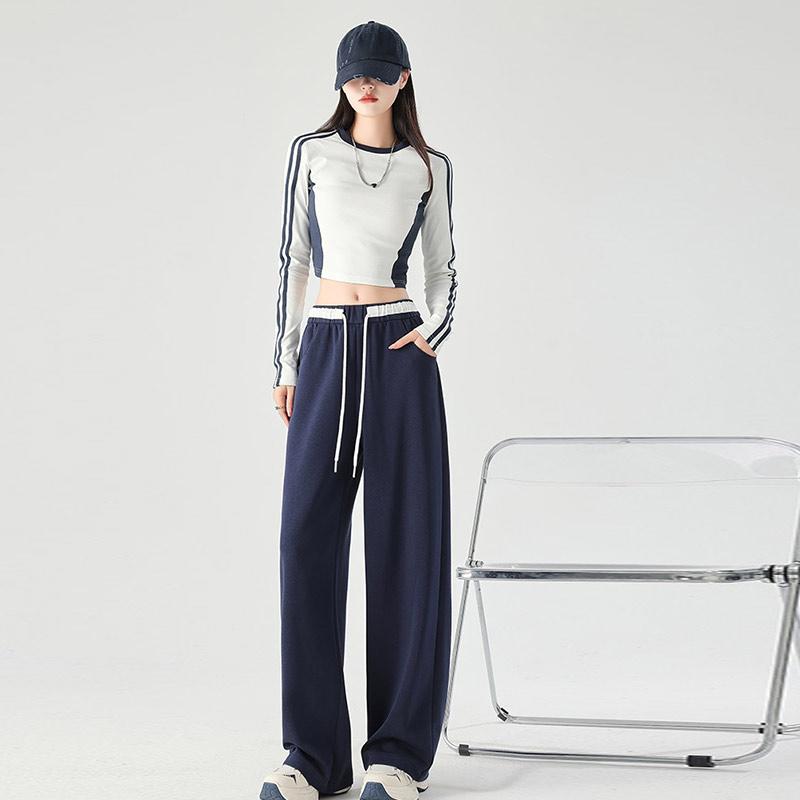 Women Loose Sporty Casual Wide Leg Pants Spring Autumn Drawstring Fashion Design Sweatpants High Waisted Elastic Sports Trousers