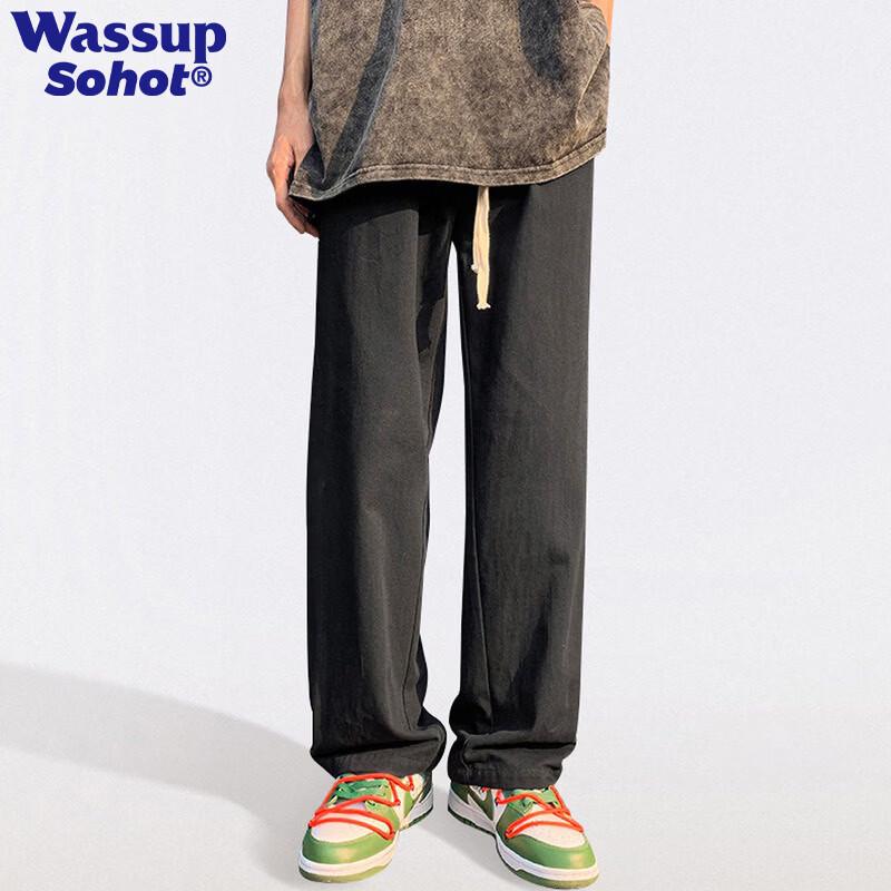 Wassup Sohot Men's Loose Straight Wide-Leg Cotton Casual Pants