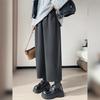 Women's High-Waisted Woolen Wide-Leg Pants, Plus Velvet Thick, Petite, Autumn Winter Casual Style