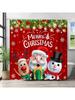 Merry Christmas Shower Curtain Santa Claus Snowman Reindeer Home Bathroom Decorations Xmas Gift Box Bathtub Curtain Set With