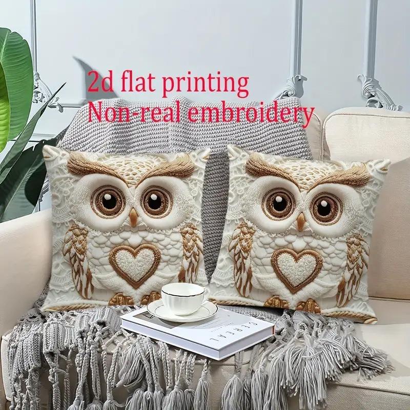 2D Print No Insert White Owl Pillowcase Single-Sided Print Comfortable Sofa Pillow