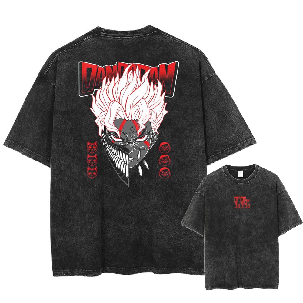 Anime Dandadan Okarun Ken Takakura Print Washed Tshirt Men Manga Vintage T-shirts Oversized Cotton T Shirt Harajuku Male Tops