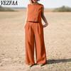 Women's Fashion Casual Summer Spring Solid Color Print Sleeveless O-Neck Trousers Pants Suits