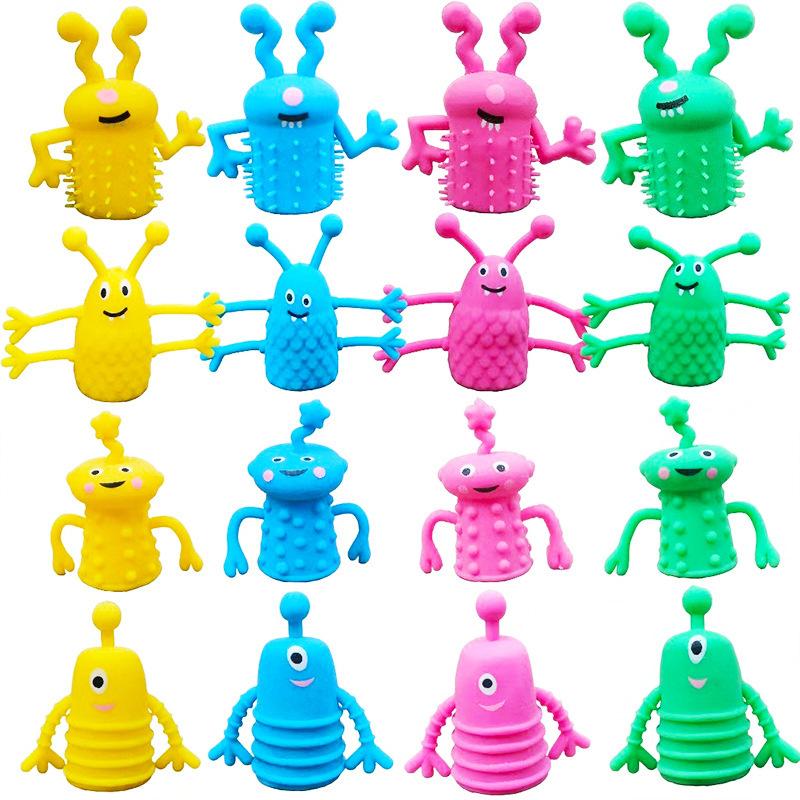 10Pcs Cute Monster Finger Topper Toys Soft Rubber Stretchy Fidget For Kids Birthday Party Favors Guests Gifts Goodies Toys