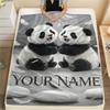 1PC Custom Name Panda Friendship Feather Patterned Flannel Blanket Suitable For All Seasons for Home Decor Warmth and Comfort Gifts Holiday Present_lx