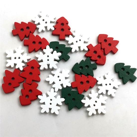50Pcs Holz Weihnachten Baum Schneeflocke Tasten 2 Löcher DIY Nähen Schnalle Ornament