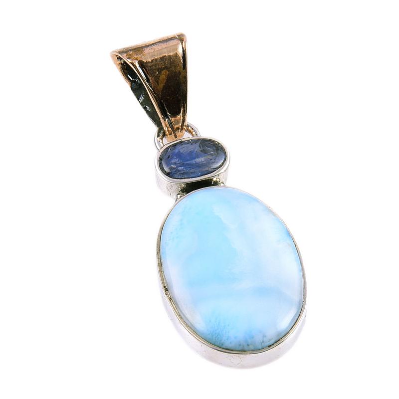 Natural Republic Larimar,Kyanite Gemstone 925 Solid Silver Pendant 1.50'' K0h56