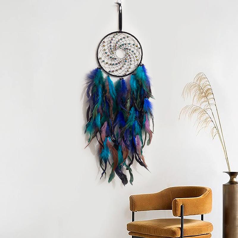 Carillon Éolien Plume Indienne Ornement Suspendu Chasseur de Rêves Fait Main Attrape-Rêves Pièce Chambre Pendentif Artisanat Créatif