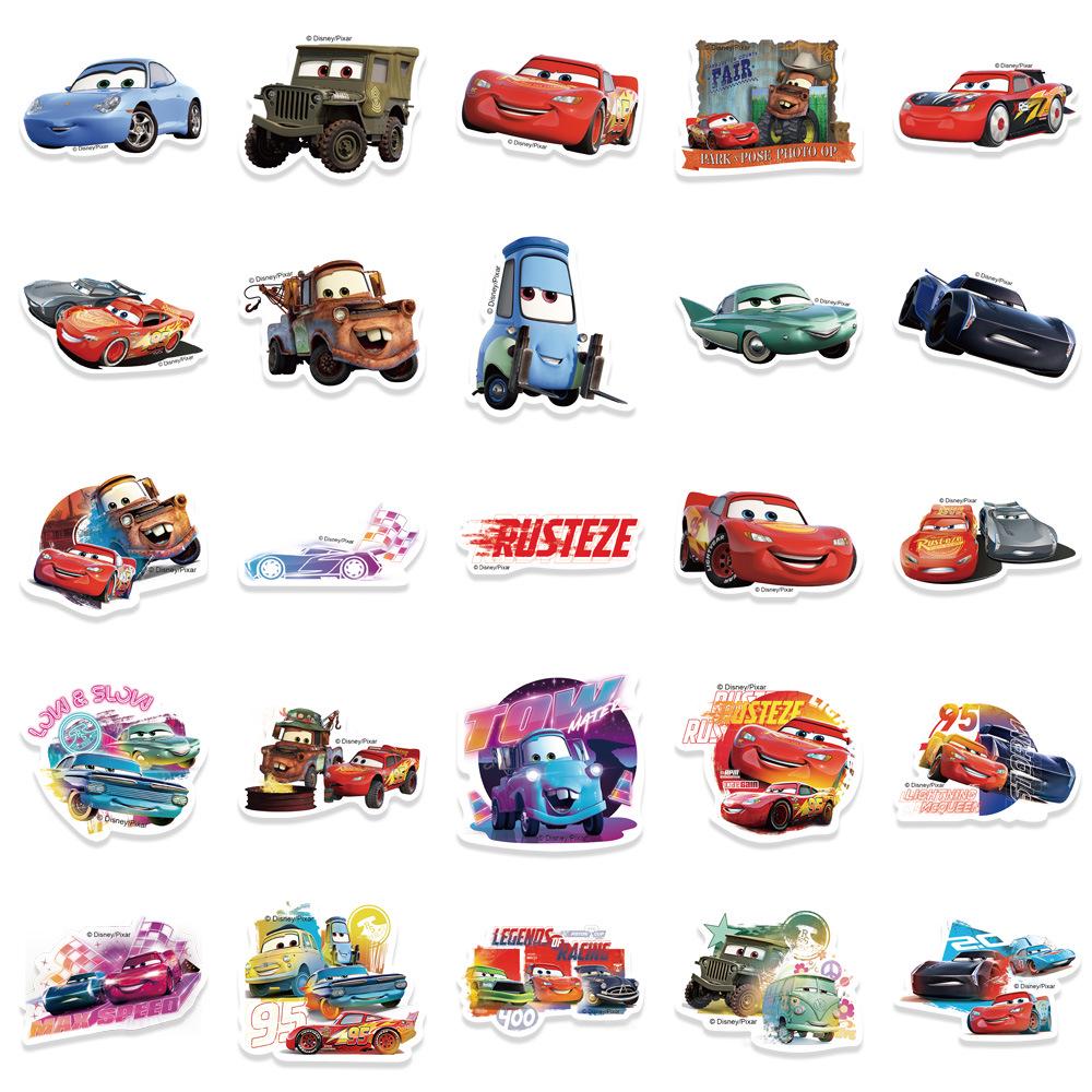 50 Cartoon Car Stickers - Self-Adhesive, Waterproof for Scrapbooking