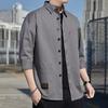 Frühling und Herbst Herren Ellenbogen-Ärmel Top Shirt Casual Loose Version Bügelfreies Frühling und Herbst Hemd Herrenbekleidung