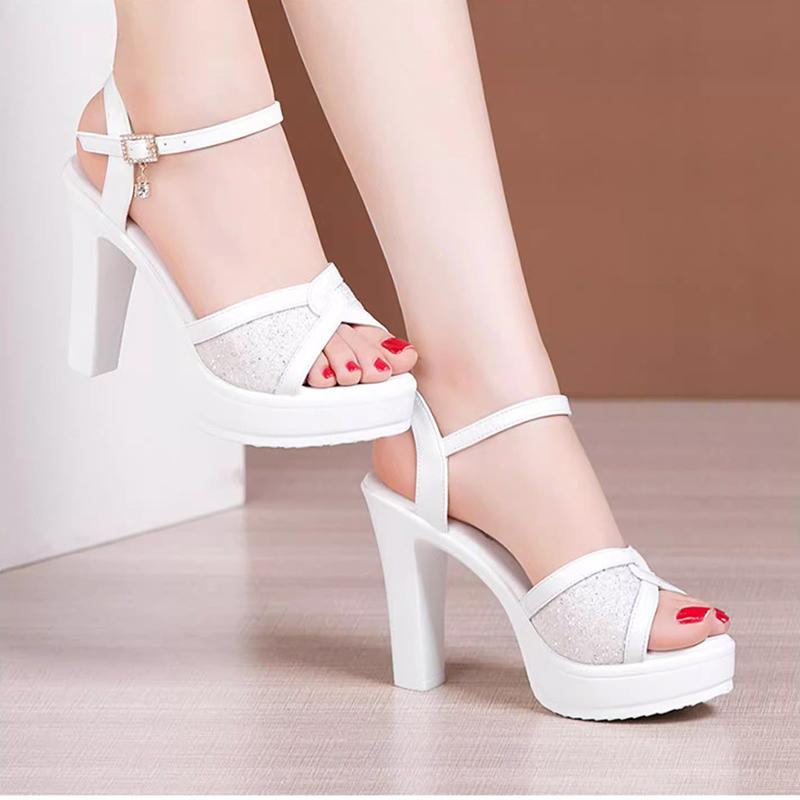 Small Size 32-43 White Red Bling Wedding Shoes Woman Block High Heels Sandals  Summer Women's Platform Sandals Office Model