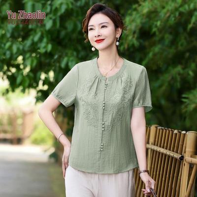 YUZHAOLIN Mid-Aged Women's New Chinese Style Summer Short-Sleeve Blouse