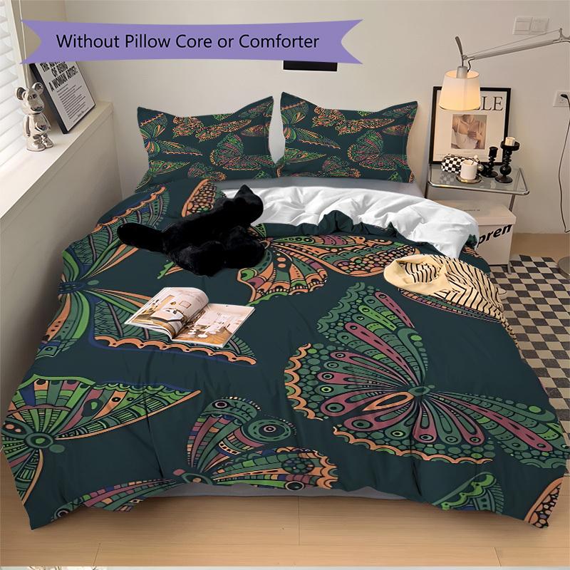 3pcs Butterfly Print Bedding Set, Breathable and Soft, Suitable for All Seasons, Ideal for Home Use, Suitable for Bedroom Decor Yy250821184
