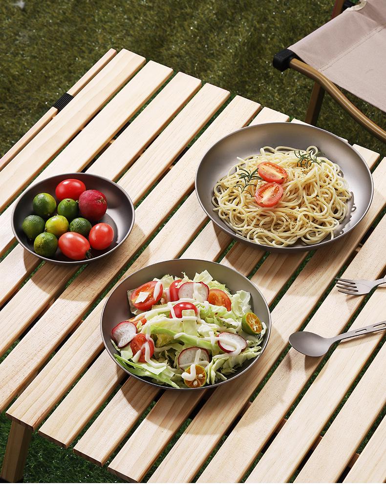 High-End Antibacterial Titanium Dinner Plate: Food-Grade, Multi-Functional, Round, Portable for Household and Outdoor Camping.