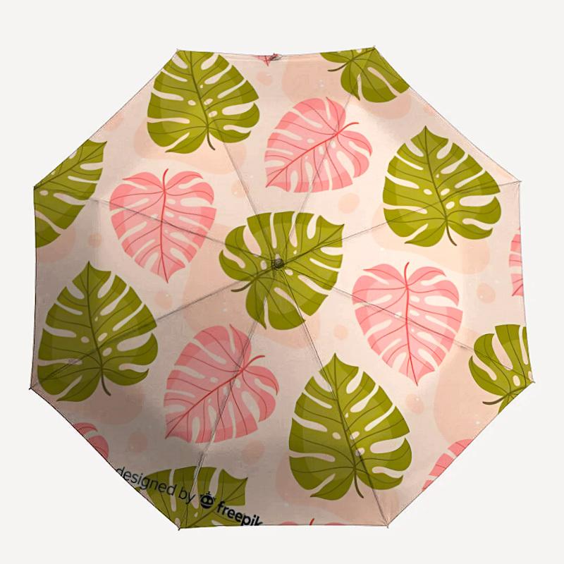 1pc Tropical Leaves Automatic Umbrella - Automatic Opening And Closing, Sturdy Iron Frame, Formal Occasions Yy251018186