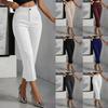 Dames Hoge Taille Rechte Pasvorm Effen Kleur Cropped Broek Slim Elegante Zakelijke Kantoor Pendelaar Negen Punten Pantalon