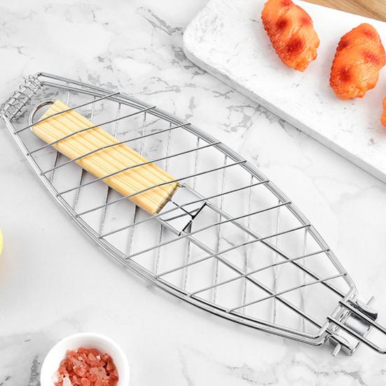 Fish Grill Basket with Anti-scalding Handle Lockable Grate for Easy Flipping Stainless Steel BBQ Tool for Meats Seafood Vegetables