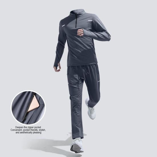 Yousheng 2Pcs/Set Men Sport Suit Stand Collar Zipper Long Sleeve Pullover Tops Quick-Dry Sweat-Wicking Running Pants Set Outdoor Fitness Tracksuit