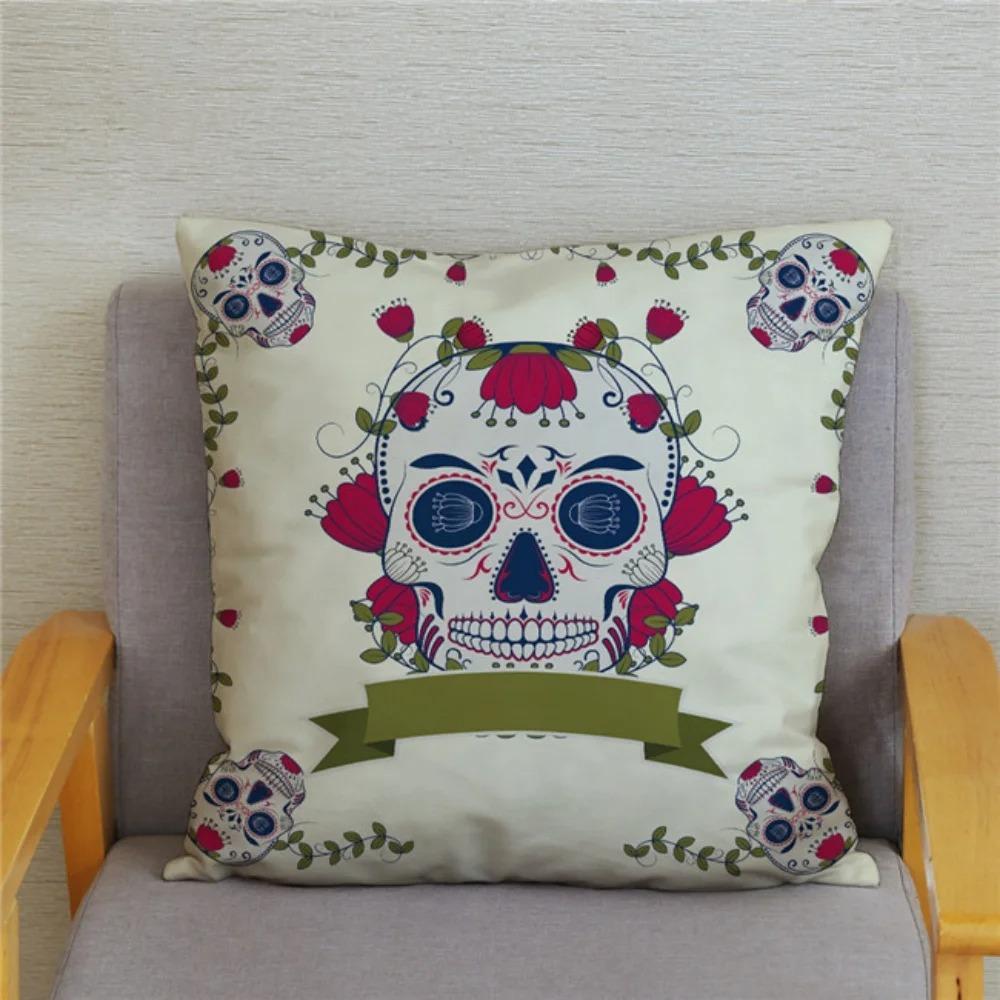 Home Decor Colorful Day Of The Dead Skull Pattern Pillow Pattern Cushion Cover Suitable For Sofa Bedroom Car Pillow Cover