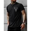 Europäische Größe Herren Freizeit-T-Shirt mit kurzem Ärmel und Elchgeweih-Aufdruck, Vielseitig und Stilvoll.