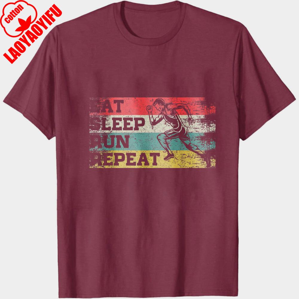 Eat Sleep Run Repeat Vintage Running Man Graphic Men TShirt Cotton Casual Clothes Sport Gift for Fitness Enthusiasts Apparel