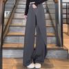 High Waist Women Pants, Loose Fit Straight Wide Leg Suit Pants, Irregular Splicing Design Pure Color Casual Trousers