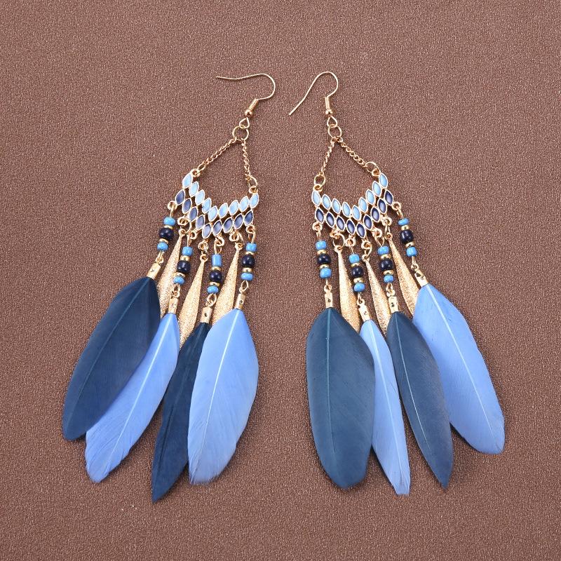 Feather Earrings for Women, Long, Atmospheric, Slimming, Travel Earrings, Ethnic Style Holiday Accessories