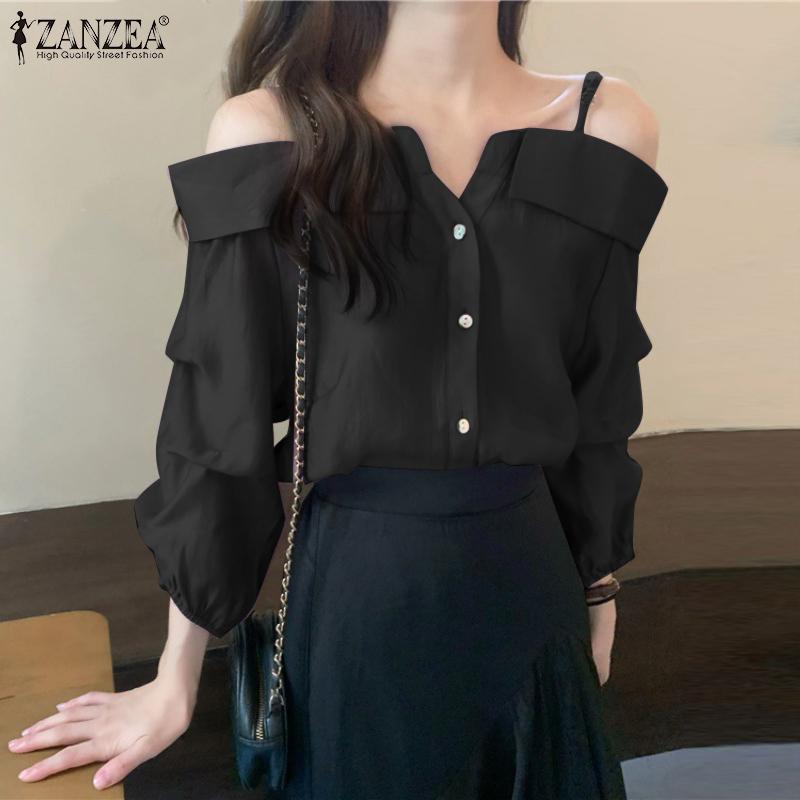 ZANZEA Spring Women Off Shoulder Spaghetti Strap Tops
