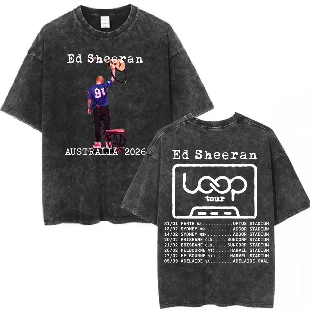 Vintage Washed Ed Sheeran Loop Tour Australia and New Zealand Tour Merch T Shirts Men Women Fashion Loose Tshirt Fans Gift