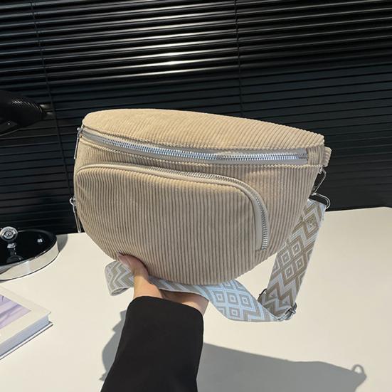 Corduroy Chest Bag for Women Crossbody Fanny Pack Casual Bum Sling Bag with Adjustable Strap