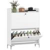 Shoe Cabinet 16 Pairs, Shoe Cabinet with 2 Flip-down Drawers, Adjustable Shelves, 80x24x101cm, White