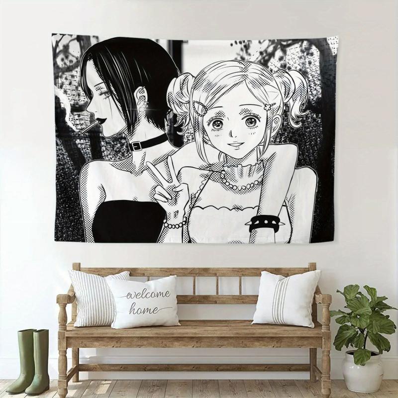 VIKAMA NANA Black And White Cartoon Tapestry Retro Anime Girl Style Background Cloth Ins Style Room Decoration Home Decoration