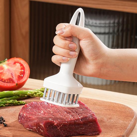 Stainless Steel Meat Tenderizer with Spring-Loaded Needles Automatic Rebound Tool for Steak Chicken Fast Marinating Tenderizing Essential Kitchen