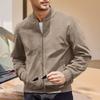 Men Casual Suede Bomber Jacket Stand Collar Zip Up Long Sleeve Solid Color Coat For Daily Wear