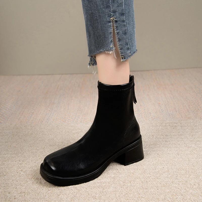 2024 Hot Sale Shoes Female Zipper Autumn Women's Boots Round Toe Short Barrel Platform Water Proof British Style Naked Boots