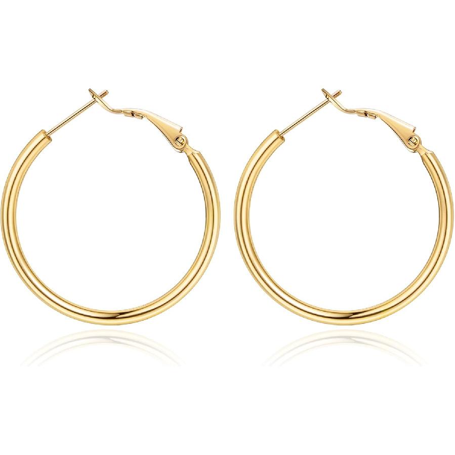 14K Gold Plated 925 Sterling Sliver Post Hoop Earrings, 2MM Thick Hoop earrings Lightweight Large Hoop Earrings for Women Trendy 20/30/40/50/60/70mm