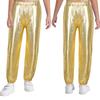 Girls Metallic Shiny High Rise Elastic Waist Dance Pants Side Pockets Hip Hop Streetwear Sweatpants for Stage