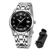 TeamSky Men's Automatic Mechanical Watch, Waterproof, Stainless Steel, Luminous, Large Dial, Date Display, Father's Day Gift (Black Dial, Silver Band)