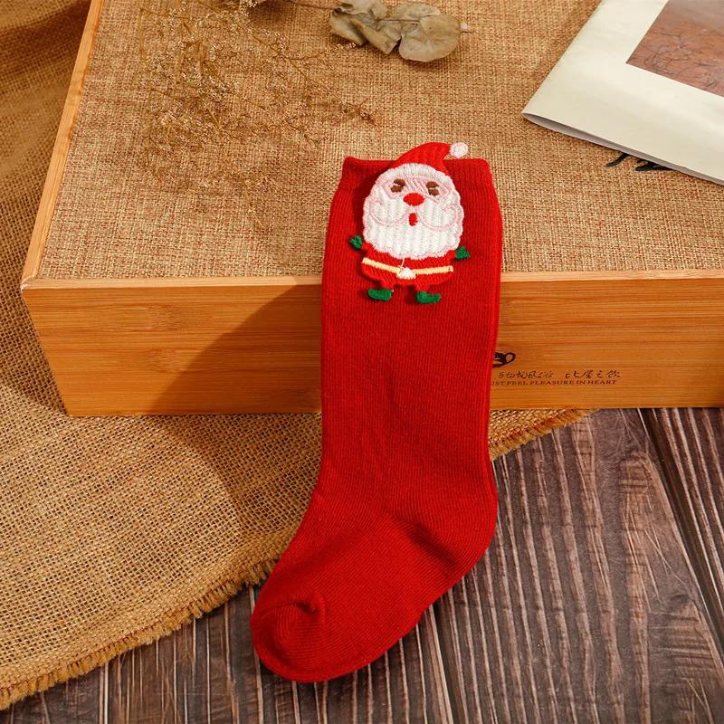 Merry Christmas Thermal Cute Cartoon Santa Claus High Long Socks Elk Doll Stitch Stocking for Baby Children Kids Accessories