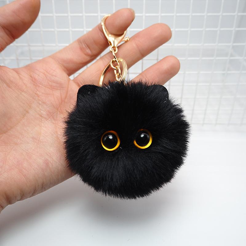 Cute Black Cat Keychain Plush Cartoon White Kitty Toy Pendant Keyring For Women Girls Kids Gift Ornament