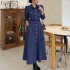ZANZEA Lässiges Damen-Kleid mit Umlegekragen und langen Ärmeln