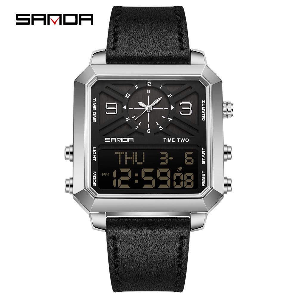 Sanda Waterproof Multifunctional Men's Electronic Wristwatch with Alarm and Countdown