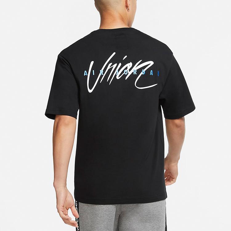 Jordan X Union Reverse Dunk Print Round Neck Short Sleeve T-shirt Asian Version Men Tops Black CZ1458-010