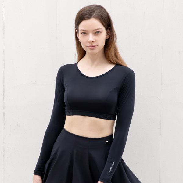 AVAVE Women'S Crop Mesh Round Neck Cooling Innerwear Golf Park Golf Cool T-Shirt Black