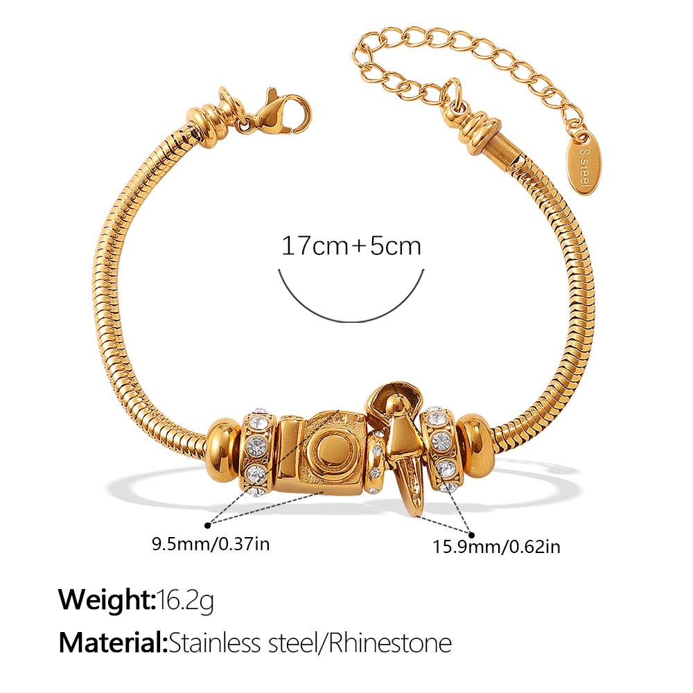 Retro Style DIY Crown Love Pendant Bracelet Stainless Steel Gold-plated Premium Bracelet