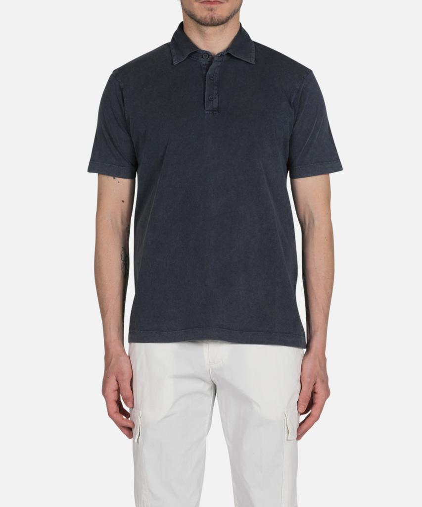 PANICALE Blue Vintage Dyed Short Sleeve Polo Shirt