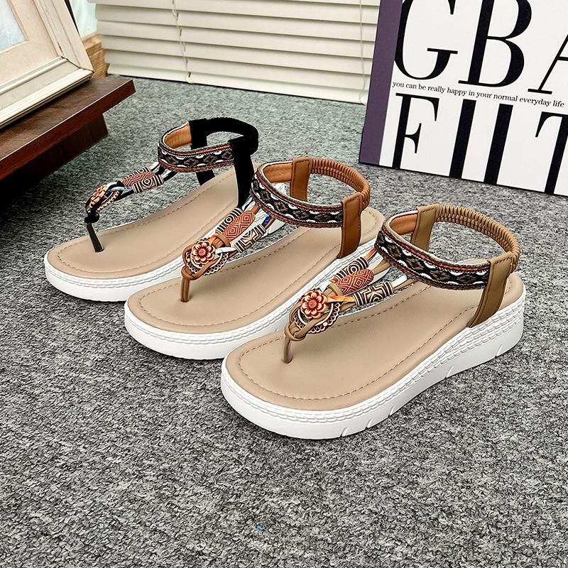 Fashion 2025Plus Size Bohemian Style Flat Sandals for Women Summer Casual Comfortable Beach Shoes Femme Soft Boottom Footwear
