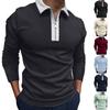 Men's Fashion Zipper Stitched T-Shirt Long Sleeve Lapel Pullover Top Blouse