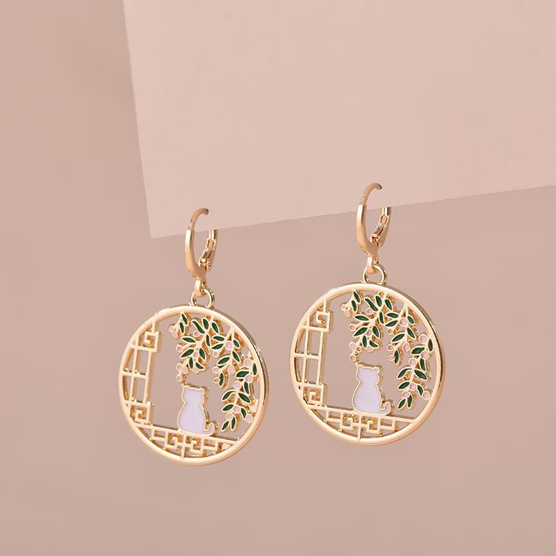 Boucles d'oreilles esthétiques colorées Animal Chat Lapin Poisson Rouge Dragon Pour Femmes Filles Boucles d'oreilles créoles émaillées délicates couleur or Zircon Cadeau