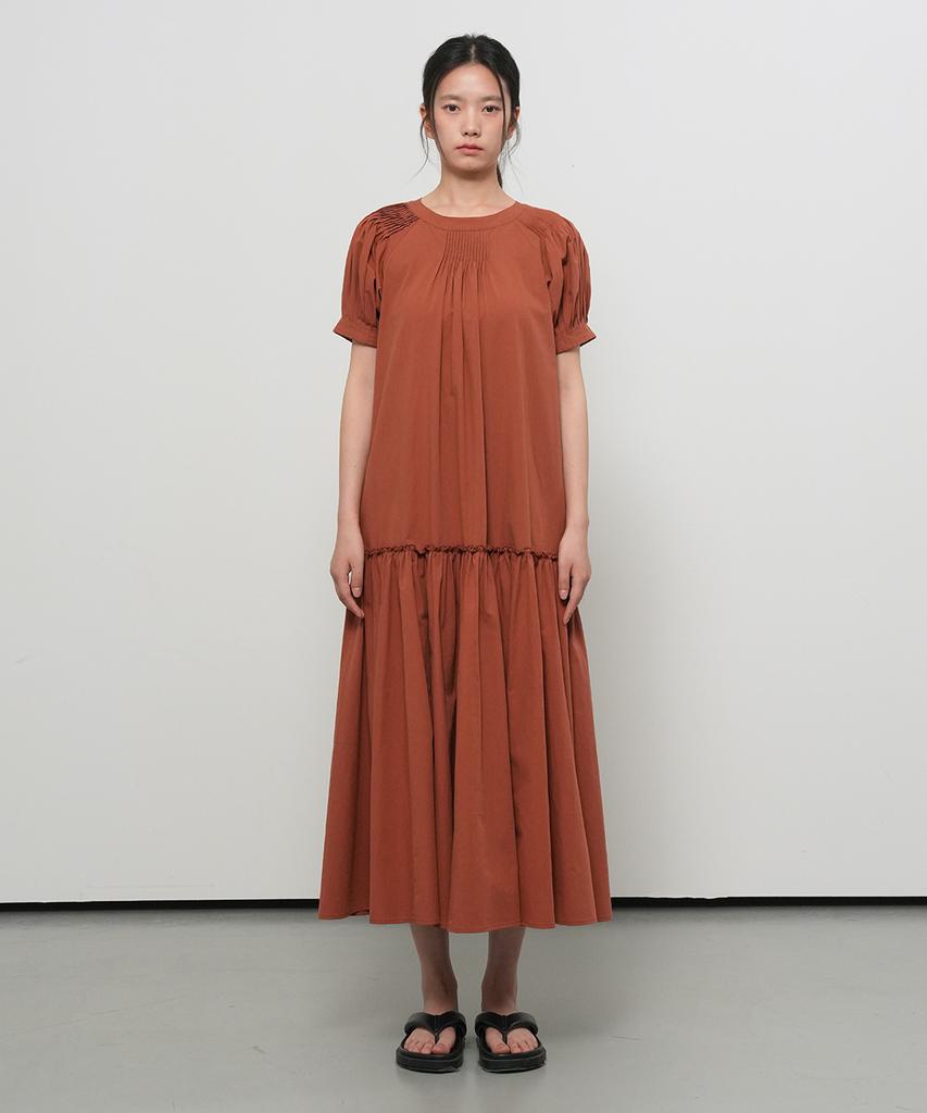 General Idea Puff Sleeve Pintuck Long Dress [Brick] / Gf2Lop520